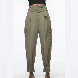 Zara Olive Belted Cargo Pants